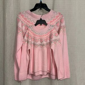 CeCe Mommy & Me Crewneck Fair Isle Pink Hearts High Low Sweater Matching